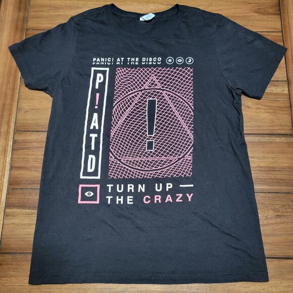 Pacific Black Unisex Tee "Panic! At The Disco Turn Up The Crazy" - Size Medium - Picture 1 of 4